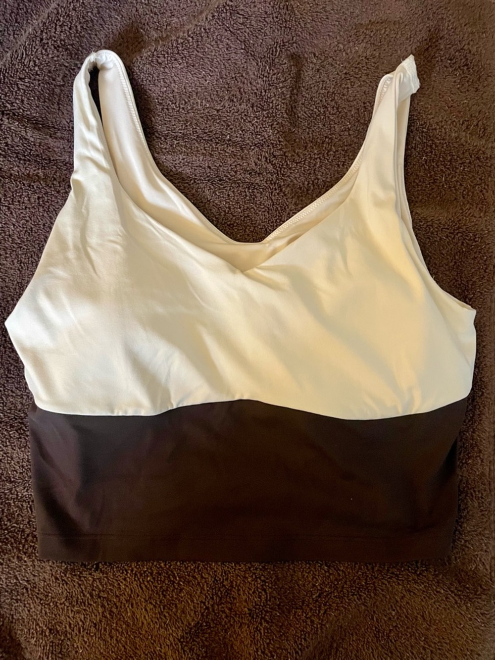 Old Navy Two-Tone White and Brown Seamless Crop Bralette Size Large